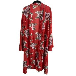 Jorja Floral Kimono Women's Size M Red Black Striped Boho Festival Duster